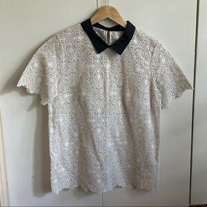 Madewell Lace Top with Black Collar size M
